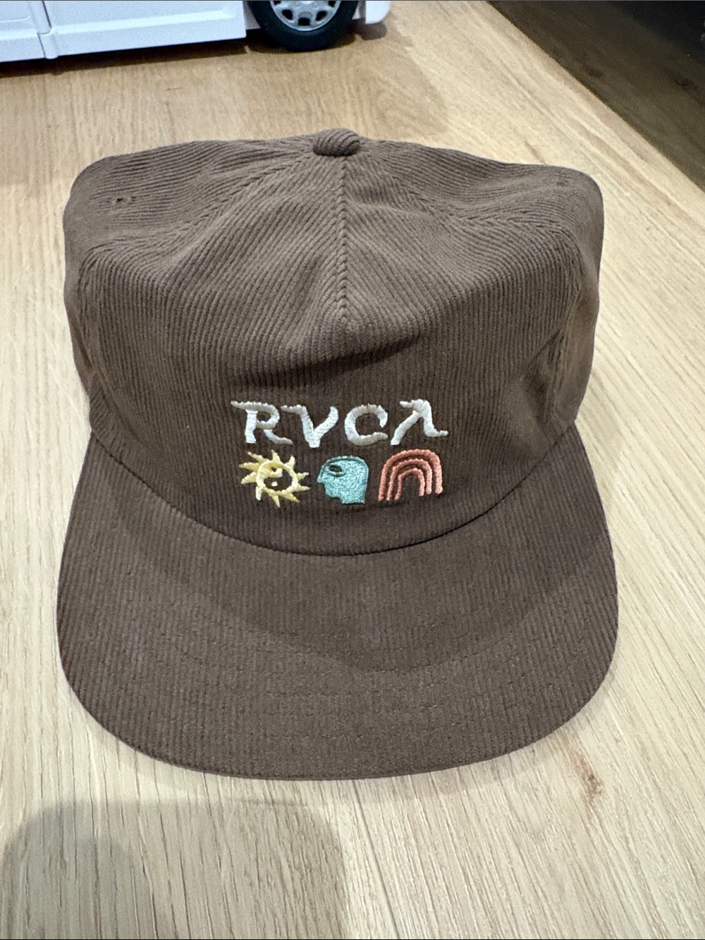 RVCA Brown Corduroy Hat with Colorful Embroidered Icons